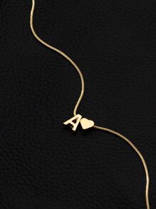 1 件时尚简约设计心形和字母吊坠项链，带爱心和字母饰物，锁骨链，情人节、妈妈、母亲、母亲节、礼物 - 金黃色 - 查看 2