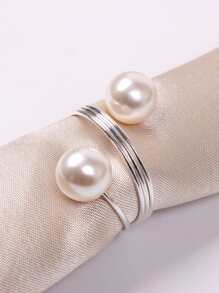 24 cái/bộ Nhân tạo Trân châu Nhẫn Khăn Ăn , Thanh lịch Màu bạc Màu sắc Khăn giấy ăn , Thích hợp Đối với Đám cưới , Sinh nhật , Các bữa tiệc , Và Nhà  Bàn Đồ trang trí - Bạc - Xem 1