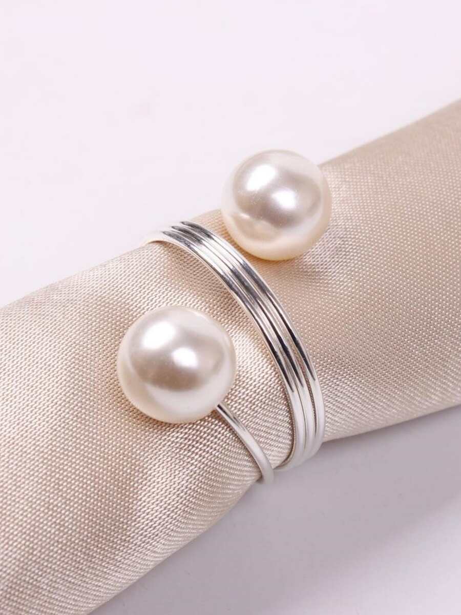 24 cái/bộ Nhân tạo Trân châu Nhẫn Khăn Ăn , Thanh lịch Màu bạc Màu sắc Khăn giấy ăn , Thích hợp Đối với Đám cưới , Sinh nhật , Các bữa tiệc , Và Nhà Bàn Đồ trang trí - Bạc - Xem 1