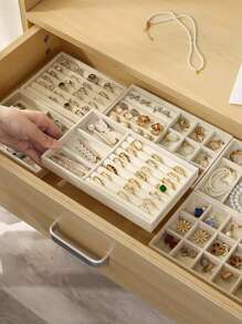 1 件珠宝收纳托盘，带多个网格/分区，纯色收纳抽屉式珠宝收纳盒，收纳盒旅行返校