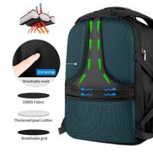 17英寸筆記型電腦背包，防水超大型TSA旅行背包，反盜版大學商務男士背包附有USB充電口，17.3遊戲電腦背包，適用於女性和男性，黑色45L旅行背包，筆記本電腦背包黑色袋，戶外情人節禮物男性背包，背包日禮物，夏季大學包，父親的學校袋 - 黑色 - 查看 6