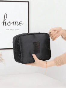 1個旅行收納袋布製化妝袋,便攜式化妝包和化妝品袋,大容量防水套裝 - 黑色 - 查看 7