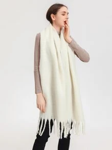 1pc Women's Solid Color Ultra Soft & Warm Scarf, Suitable For Daily Wear Winter Fall - Beige - View 3