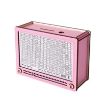 1個diy木製錢箱,復古電視機風格桌面裝飾,可拆卸粉色硬幣存儲盒,適合兒童使用 - 粉色 - 查看 7