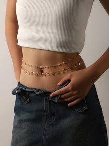 2入組/套尺寸可調節項鍊帶極簡圓金屬吊墜,適用於女士日常穿著 - 金色 - 查看 1