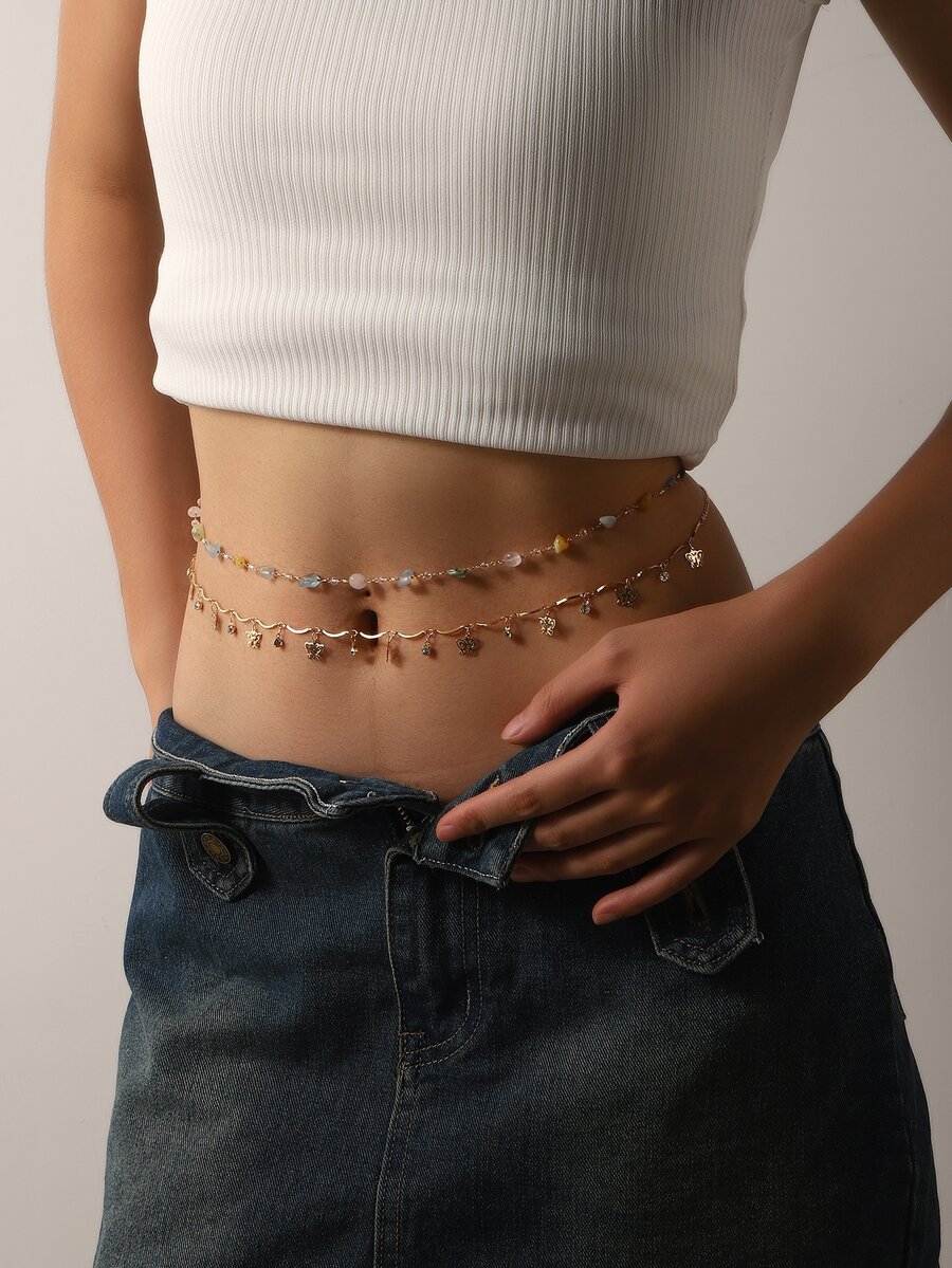 2入組/套尺寸可調節項鍊帶極簡圓金屬吊墜,適用於女士日常穿著 - 金色 - 查看 1