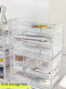 1pc Small Transparent Acrylic Drawer Storage Box With 3 Or 5 Compartments, Perfect For Desktop Jewelry, Stationery And Contact Lens Storage - Clear - View 4