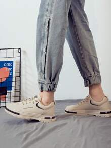 Zapatillas de skate con cordones y estampado de letras para hombre - Caqui - Ver 2