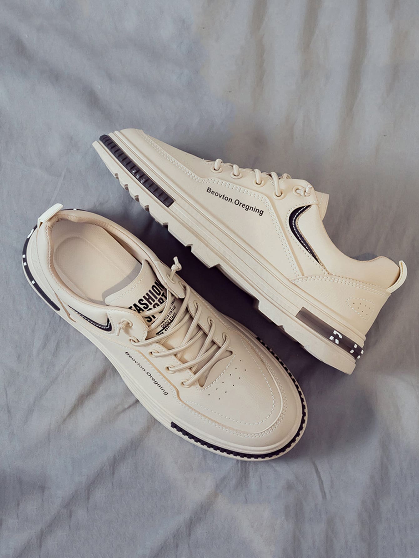 Zapatillas de skate con cordones y estampado de letras para hombre - Caqui - Ver 1