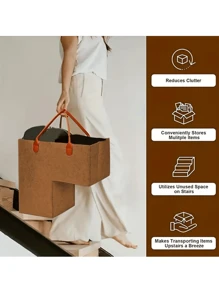 Felt Portable Storage Bag/Staircase Home Storage Bucket/Toy Storage Box With Leather Handle - light grey - View 5