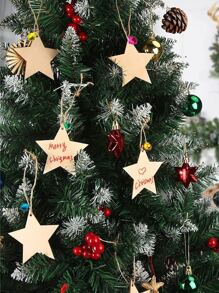 10pcs Christmas Tree Shape Wooden Ornament Festival Decoration Carved Wood Slice Hanging Craft Gift For Home Decor - Beige - View 1