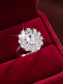 1 Miếng Thanh tú Đồng Nhẫn Với Hoa Hướng dương Thiết kế Và Hình bầu dục Hình dạng đá - Bạc - Xem 1