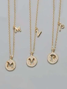 1 pieza Collar con colgante elegante zirconia cúbica minimalista 26 alfabeto , perfecto como compromiso , boda , regalo de cumpleaños para mujeres - Dorado - Ver 3