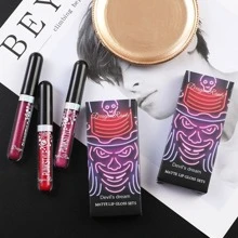 Dragon Ranee 不粘杯子唇彩,3入組金屬質感保濕液體口紅水光澤度唇釉液體口紅萬聖節 - 藍色 - 查看 8