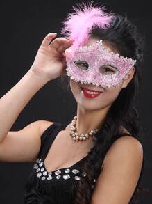 Feather Mask, Party Venetian Masquerade Mask, Sexy Costume Mask, Cosplay Party Festival Venetian Mask, Face Cover, Eye Mask - Pink - View 1