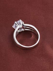 1 chiếc nhẫn đồng cao cấp đính đá Cubic Zirconia, khắc tên theo yêu cầu. - Bạc - Xem 3