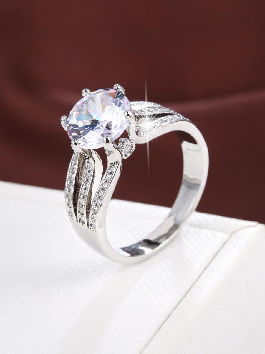 1 chiếc nhẫn đồng cao cấp đính đá Cubic Zirconia, khắc tên theo yêu cầu. - Bạc - Xem 1