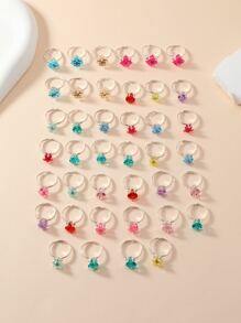 36pcs/set Girls' Adjustable Cartoon Silver-color Ring With Imitation Gemstones
