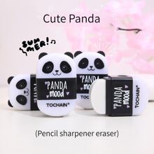 1入組二合一可愛貓熊卷筆刀-手持卷筆刀帶橡皮適用於兒童-完美禮品