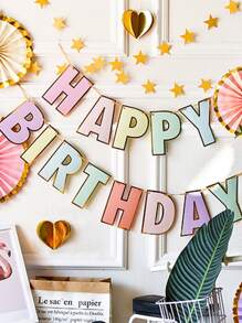 1set Pastel HAPPY BIRTHDAY Banner Macaron Candy Pastel Birthday Garland Bunting 2 3 4 1st Birthday Party Decoration Christening - Multicolor - View 4