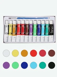 12 bucăți tampoane acrilice de culori mixte, set simplu de vopsea acrilică de 12 ml pentru desen, cadou