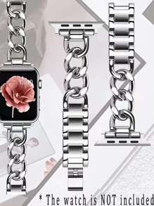 銀色不鏽鋼牛仔鍊替換錶帶相容於apple Watch 系列8/7/6/5/4/3/2/1/se 運動錶帶,41 毫米/38 毫米/40 毫米/42 毫米/44 毫米/45 毫米,男士女士 - 銀色 - 查看 1