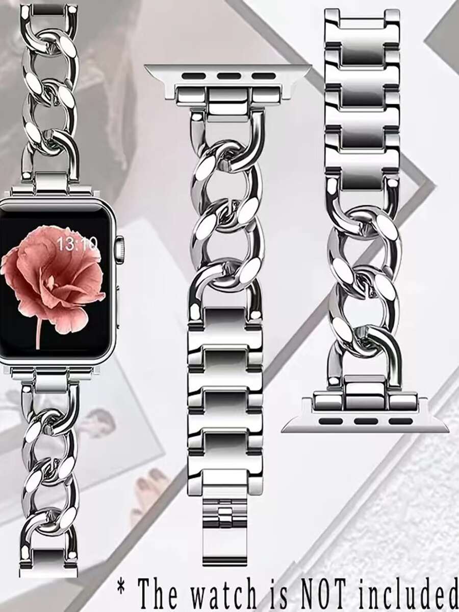 銀色不鏽鋼牛仔鍊替換錶帶相容於apple Watch 系列8/7/6/5/4/3/2/1/se 運動錶帶,41 毫米/38 毫米/40 毫米/42 毫米/44 毫米/45 毫米,男士女士 - 銀色 - 查看 1