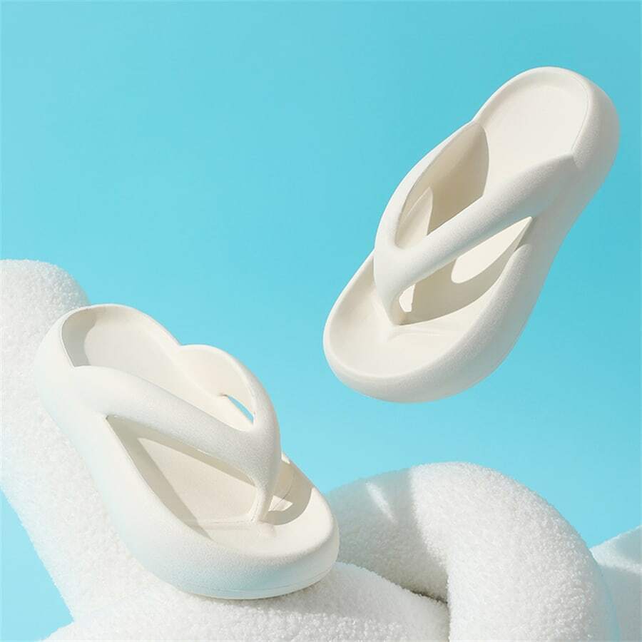 1雙時尚女式夏季厚底拖鞋涼鞋，室內/室外防滑軟底家居鞋，海灘和花園人字拖，輕鬆穿脫 - 白色 - 查看 1
