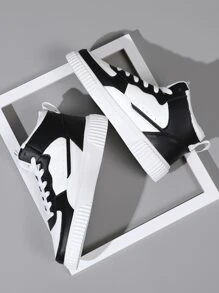 Damen Sportschuhe Mit Hohem Schaft, Bequem & Atmungsaktiv, Schnürverschluss, Schwarz Und Weiß - Schwarz und Weiss - Übersicht 5