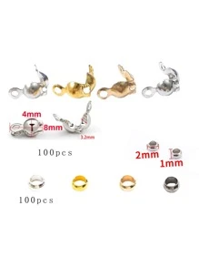200入/批不鏽鋼鍍金連接器扣子夾緊端部珠子,適用於手鍊,項鍊和diy珠寶製作的基礎配件