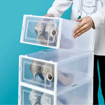 White Dustproof Shoe Box With Transparent Pp Plastic Flip Cover