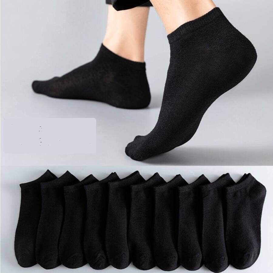 10 Pairs Men's Socks Short Socks In Solid Color, Suitable For Sports, Business And Casual Wear - Black - View 1