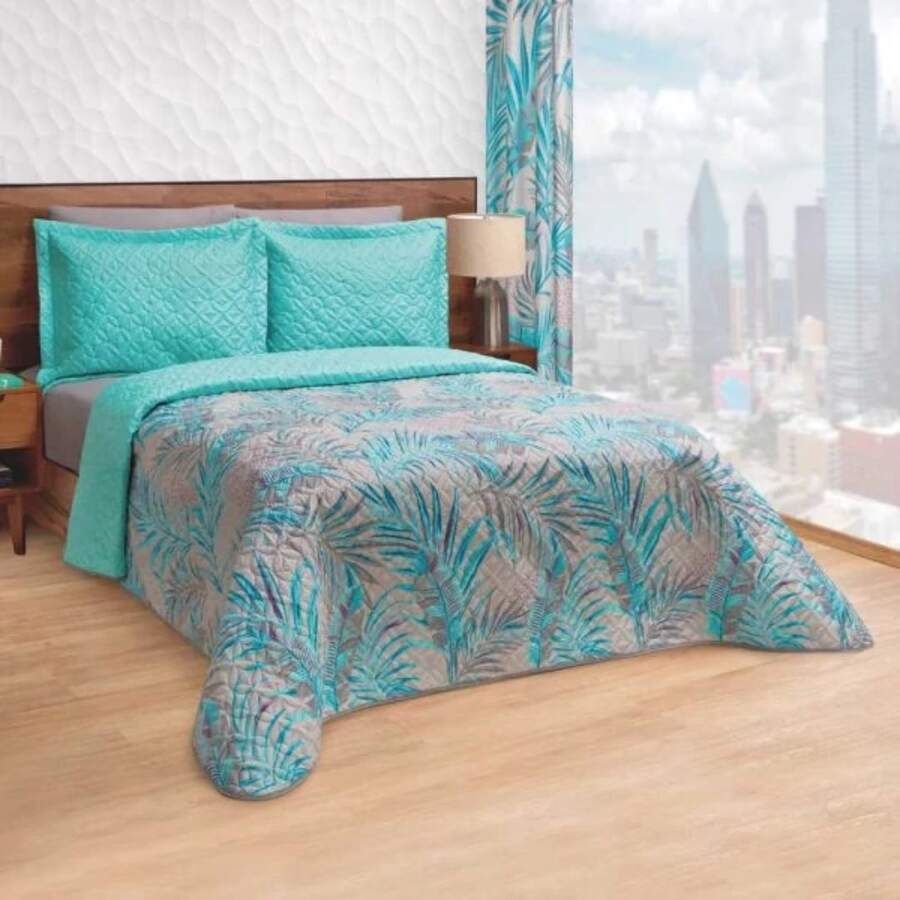 Pinsonic Lightweight Double View Printed Duvet - Teal Blue - View 1
