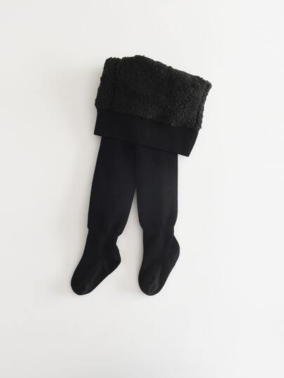 1pc Girls' Tight Pants Warm White/black Toddler Leggings Baby Bottoming Pants