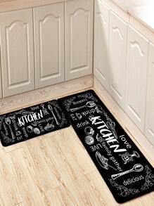 1 tapete criativo com tema de cozinha, tapete de banheiro, tapete interno, capacho, capacho de entrada, decoração de casa - Preto - Ver 1