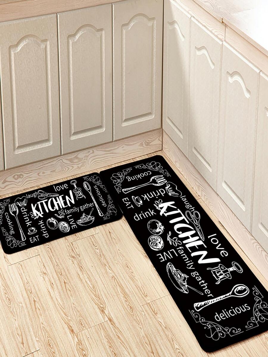 1 tapete criativo com tema de cozinha, tapete de banheiro, tapete interno, capacho, capacho de entrada, decoração de casa - Preto - Ver 1
