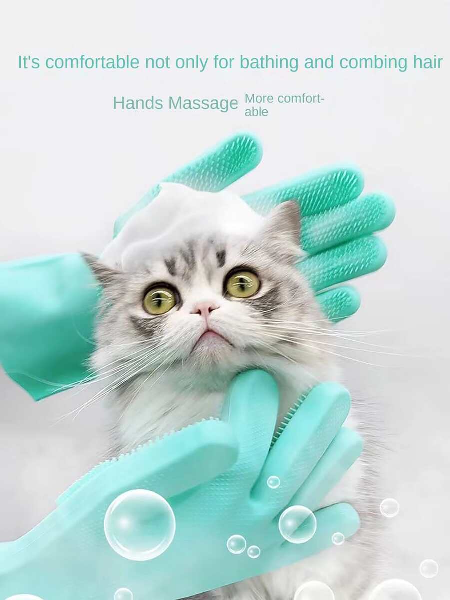 1 Pieza Súper Guante De Silicona Para Peinar A Mascotas, Suave, Adecuado Para Perros Y Gatos - Verde - Ver 1