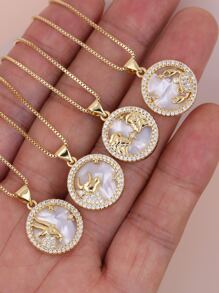 Micro Pavê, Micro Pavê, Charme de Concha de Luxo CZ, Charme das Doze Constelações, Pingente do Zodíaco para DIY Astrology Metal Handmade Colar