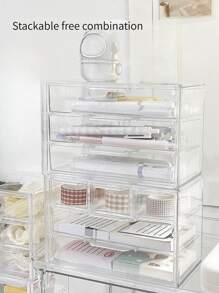 1pc Small Transparent Acrylic Drawer Storage Box With 3 Or 5 Compartments, Perfect For Desktop Jewelry, Stationery And Contact Lens Storage - Clear - View 9