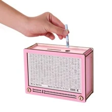 1個diy木製錢箱,復古電視機風格桌面裝飾,可拆卸粉色硬幣存儲盒,適合兒童使用 - 粉色 - 查看 2