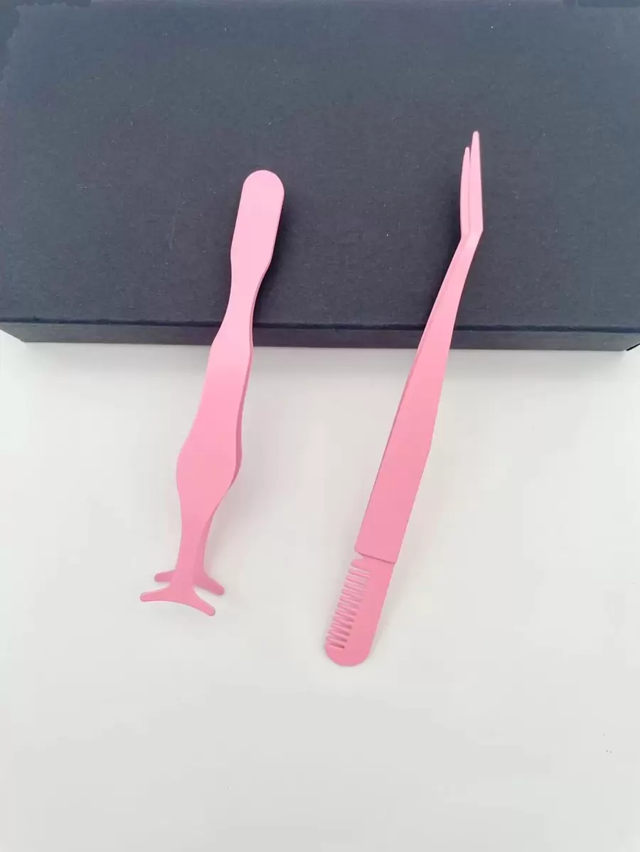 2入組粉色睫毛梳與海馬形夾子假睫毛應用美容工具 - 粉色 - 查看 1