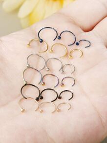 15 Chiếc 20G Phẫu Thuật Mũi Thép Nhẫn Vòng Cho Nam Nữ Hình Chữ C Đĩa Phẳng Mỏng Mũi Nhẫn Sụn vành Tai Phòng Thân Bộ Trang Sức - Nhiều màu - Xem 3