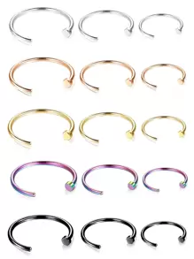 15 Chiếc 20G Phẫu Thuật Mũi Thép Nhẫn Vòng Cho Nam Nữ Hình Chữ C Đĩa Phẳng Mỏng Mũi Nhẫn Sụn vành Tai Phòng Thân Bộ Trang Sức - Nhiều màu - Xem 2