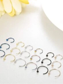 15 Chiếc 20G Phẫu Thuật Mũi Thép Nhẫn Vòng Cho Nam Nữ Hình Chữ C Đĩa Phẳng Mỏng Mũi Nhẫn Sụn vành Tai Phòng Thân Bộ Trang Sức - Nhiều màu - Xem 7