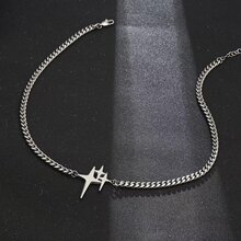 1入組銀色時尚朋克風男士不鏽鋼頸鍊,星星吊墜 - 銀色 - 查看 2