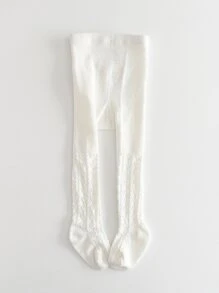 1 pieza Leggings de niña con patrón de mariposa y corazón de unicolor, mallas suaves y cómodas en blanco y negro para uso casual para niños pequeños - Blanco - Ver 3