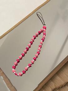 2022 Phong cách mới Acrylic Sô cô la Hình ngôi sao Nhiều màu Kết cườm Điện thoại Đồ treo Dây đeo Với Mặt dây chuyền trái tim - Đỏ - Xem 1