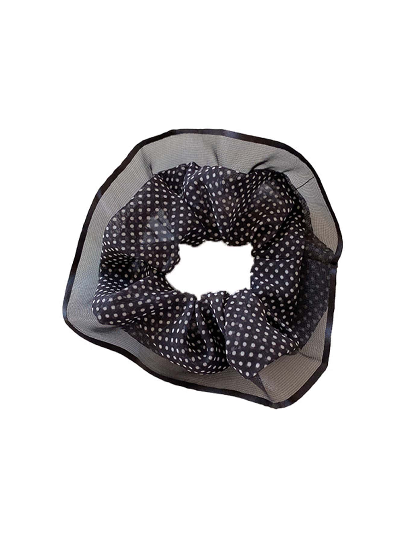 1pc Simple Polka Dot Lace Edge Cloth Bun Maker Hair Accessory For Women In Spring And Summer - Black - View 1