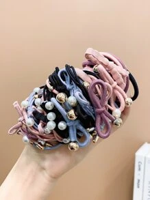 50pcs Girls' Colorful High Elastic Simple Faux Pearl Hair Ties