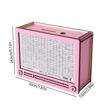 1個diy木製錢箱,復古電視機風格桌面裝飾,可拆卸粉色硬幣存儲盒,適合兒童使用 - 粉色 - 查看 5